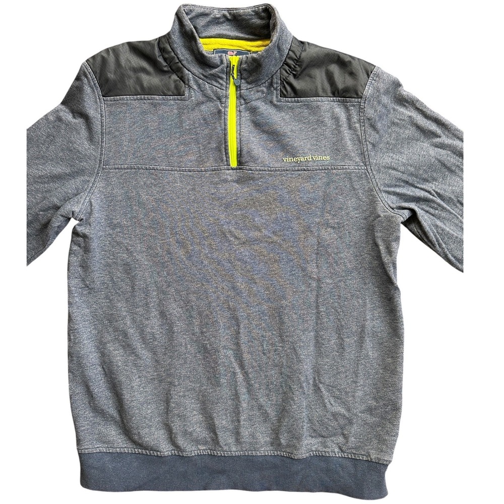 Vineyard‎ Vines Quarter Zip Pullover Mens M Navy Blue Neon Yellow Ripstop Fair